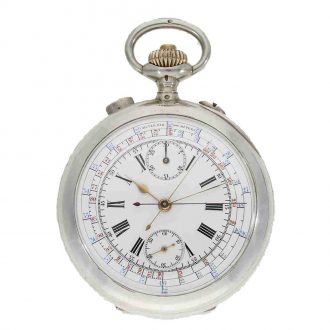 French silver pocket chronometer with split seconds Circa 1915