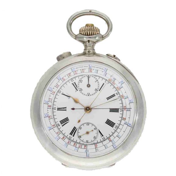 French silver pocket chronometer with split seconds Circa 1915