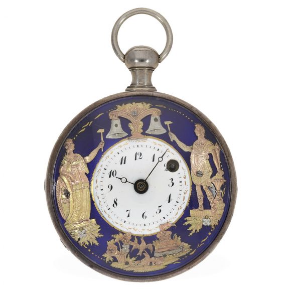 Swiss silver repeating verge with Jacquemarts automaton Circa 1820