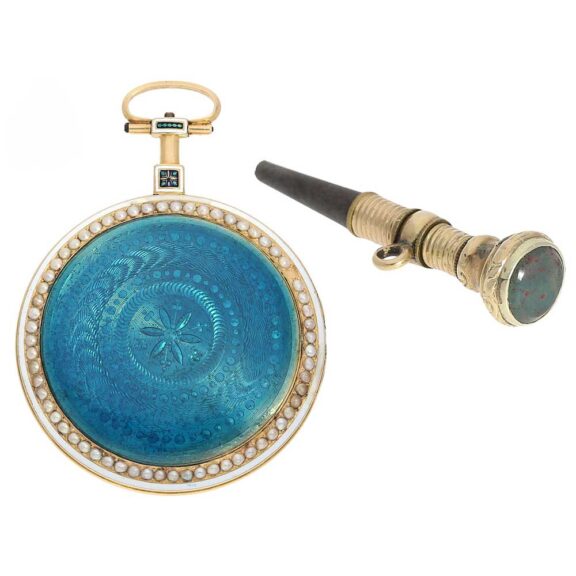 Swiss gold/enamel watch with pearls and rare caliber Circa 1815 Swiss gold/enamel watch with pearls and rare caliber Circa 1815