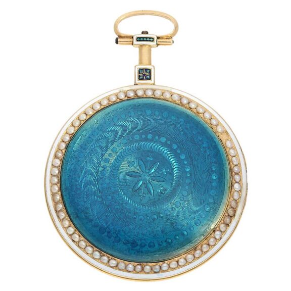 Swiss gold/enamel watch with pearls and rare caliber Circa 1815 Swiss gold/enamel watch with pearls and rare caliber Circa 1815