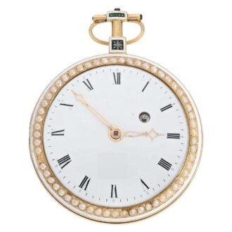 Swiss gold/enamel watch with pearls and rare caliber Circa 1815