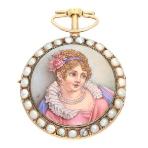 French gold verge repeater a toc with pearls Circa 1800
