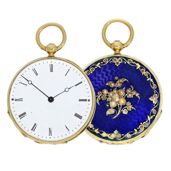 Swiss early gold/enamel pendant watch with pearls Circa 1846/47