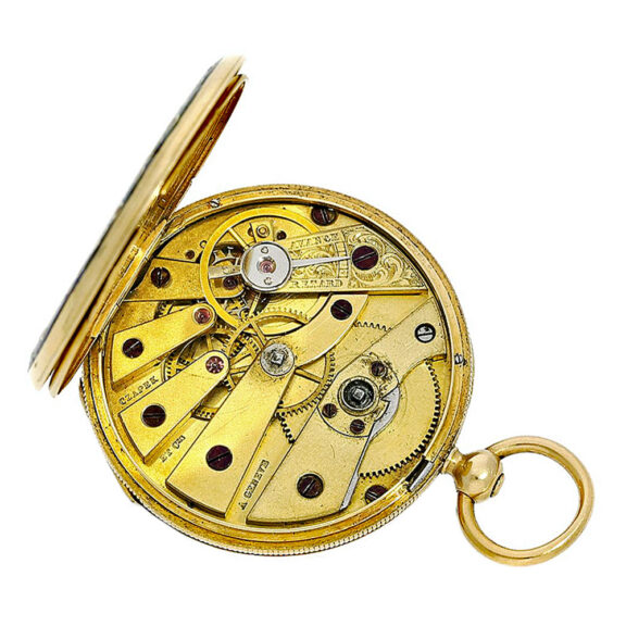 Swiss early gold/enamel pendant watch with pearls Circa 1846/47 Swiss early gold/enamel pendant watch with pearls Circa 1846/47