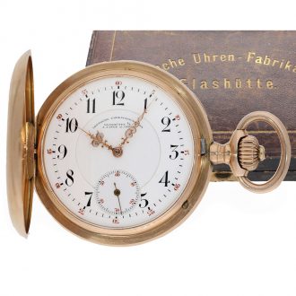 German 14 carat gold full hunter case watch with original box Circa 1899