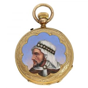 Gold enamel Swiss watch with diamond trimmings Circa 1870