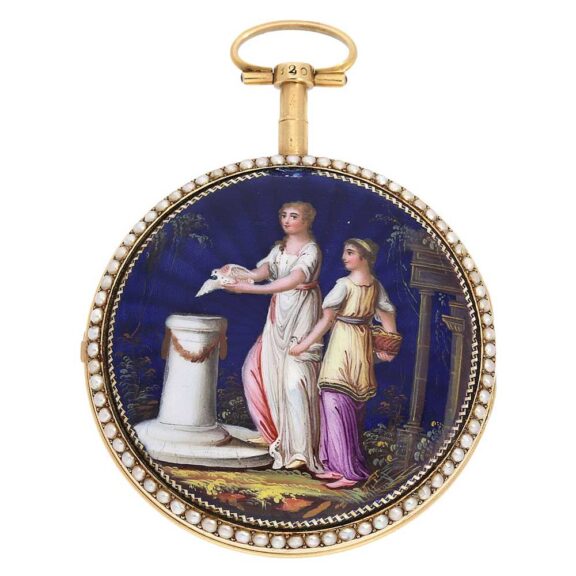 French verge pocket watch with painting and pearls Circa 1795