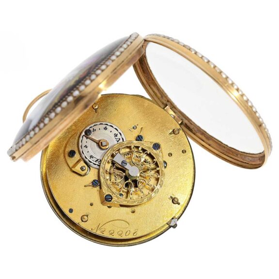 French verge pocket watch with painting and pearls Circa 1795 French verge pocket watch with painting and pearls Circa 1795
