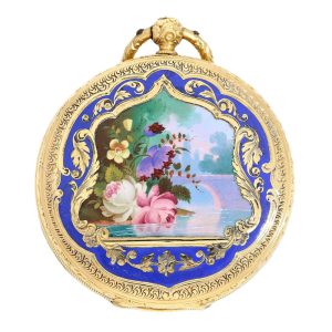 Swiss gold cylinder with enamel decoration Circa 1830
