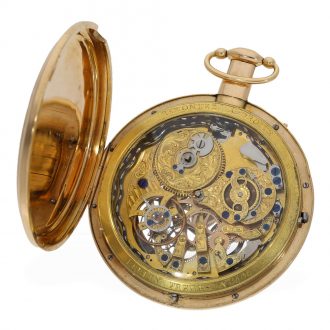 Swiss 18 Carat red gold large skeleton cylinder watch Circa 1820