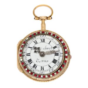 Swiss 18K gold enamel verge with jewels Circa 1760