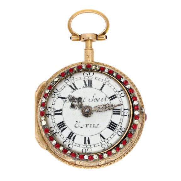 Swiss 18K gold enamel verge with jewels Circa 1760 Swiss 18K gold enamel verge with jewels Circa 1760