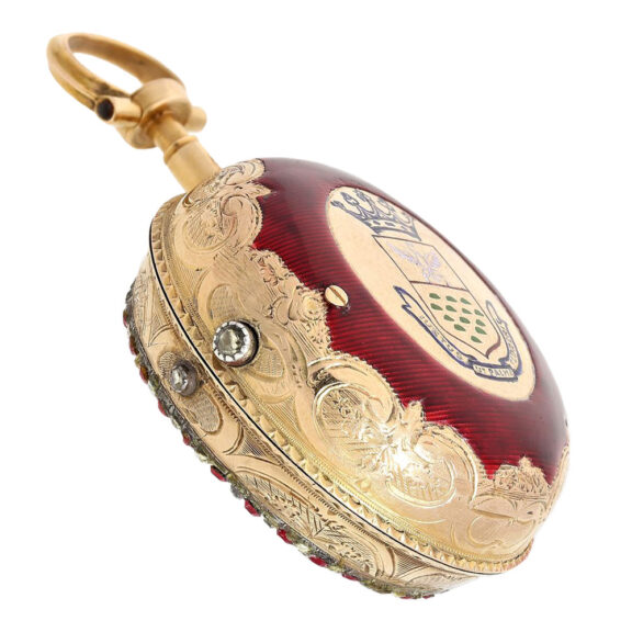 Swiss 18K gold enamel verge with jewels Circa 1760 Swiss 18K gold enamel verge with jewels Circa 1760