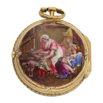 French 18 carat gold and enamel verge Rococo watch Circa 1760