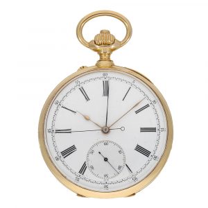 French 18 carat gold chronometer with chronograph Circa 1890