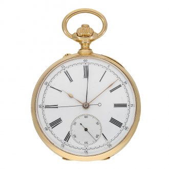 French 18 carat gold chronometer with chronograph Circa 1890