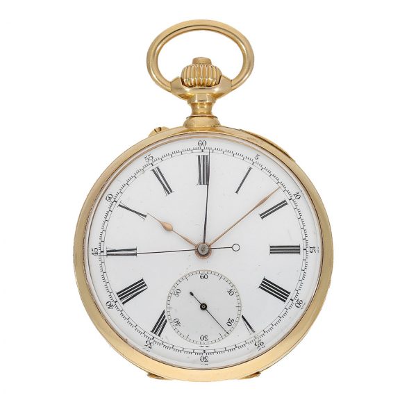 French 18 carat gold chronometer with chronograph Circa 1890