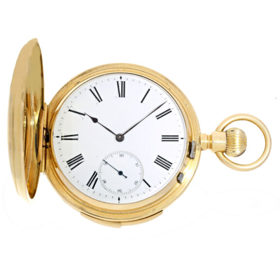 English gold hunting cased minute repeating lever Circa 1885 English gold hunting cased minute repeating lever Circa 1885