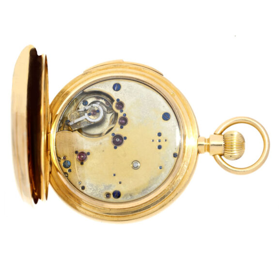 English gold hunting cased minute repeating lever Circa 1885 English gold hunting cased minute repeating lever Circa 1885