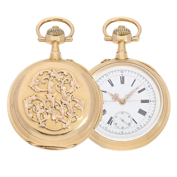 Swiss gold Louis XV single button chronograph Circa 1885 Swiss gold Louis XV single button chronograph Circa 1885