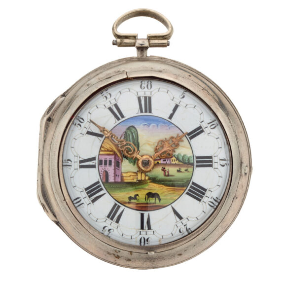 Dutch silver verge watch with mock pendulum Circa 1750