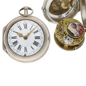English silver pocket watch with enamelled cock Circa 1720