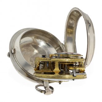 English silver pocket watch with enamelled cock Circa 1720 English silver pocket watch with enamelled cock Circa 1720