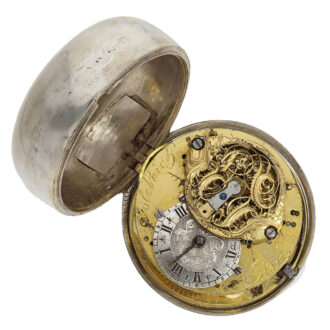The movement has a verge escapement, a traditional mechanism commonly used during this period