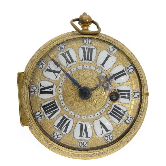 French 18 Carat gold ‘onion’ with elaborate relief case Circa 1700