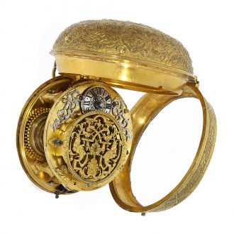 French 18 Carat gold ‘onion’ with elaborate relief case Circa 1700