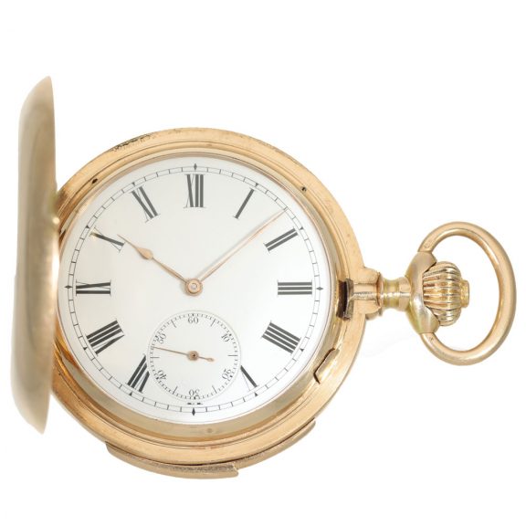 Swiss 14 carat gold full hunter cased watch with minute repeater Circa 1900 Swiss 14 carat gold full hunter cased watch with minute repeater Circa 1900