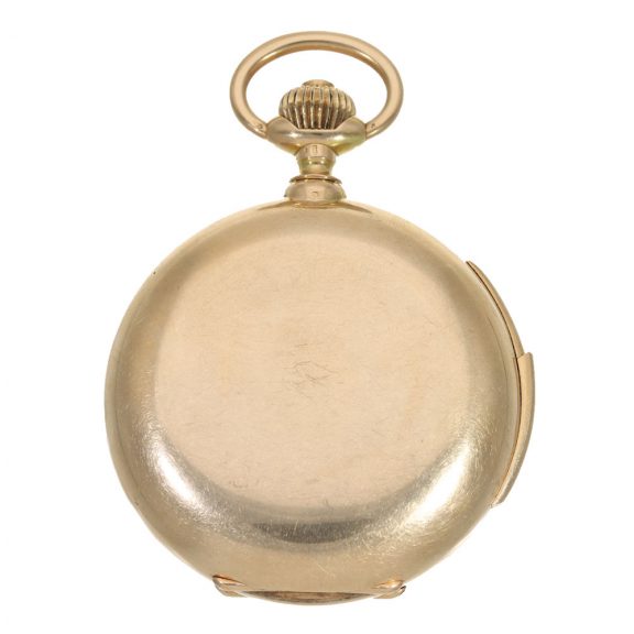 Swiss 14 carat gold full hunter cased watch with minute repeater Circa 1900 Swiss 14 carat gold full hunter cased watch with minute repeater Circa 1900