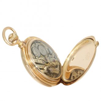 Swiss 14 carat gold full hunter cased watch with minute repeater Circa 1900 Swiss 14 carat gold full hunter cased watch with minute repeater Circa 1900