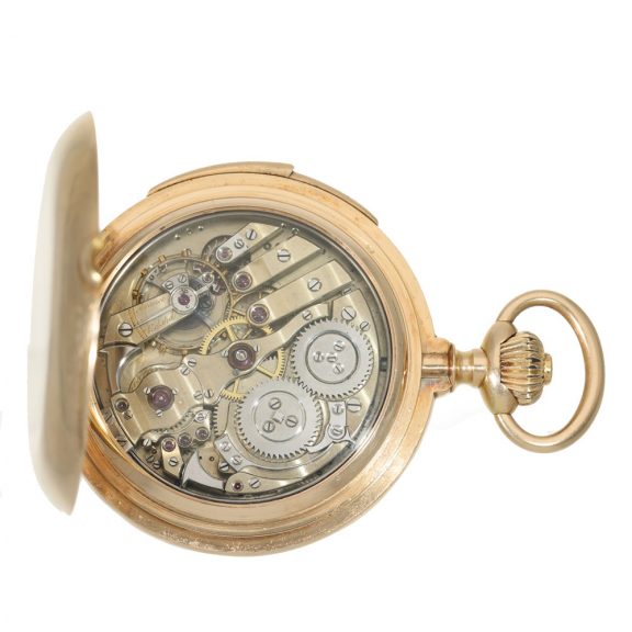 Swiss 14 carat gold full hunter cased watch with minute repeater Circa 1900 Swiss 14 carat gold full hunter cased watch with minute repeater Circa 1900
