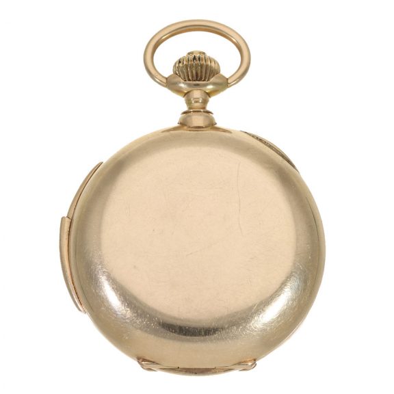 Swiss 14 carat gold full hunter cased watch with minute repeater Circa 1900 Swiss 14 carat gold full hunter cased watch with minute repeater Circa 1900