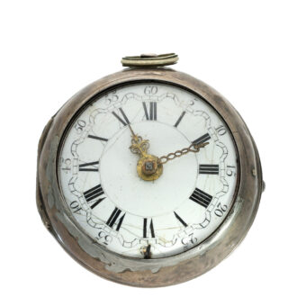 English large silver watch with mock pendulum Circa 1715