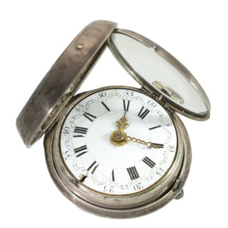 English large silver watch with mock pendulum Circa 1715
