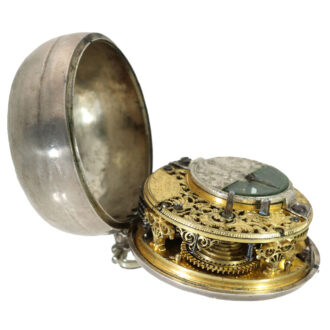 English large silver watch with mock pendulum Circa 1715