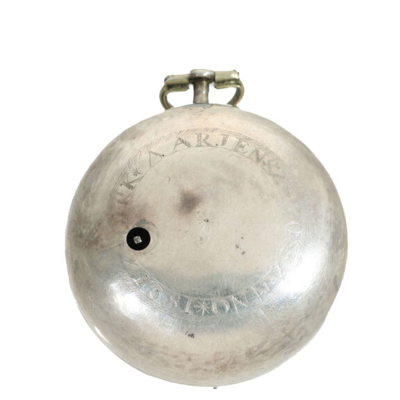 English large silver watch with mock pendulum Circa 1715 English large silver watch with mock pendulum Circa 1715