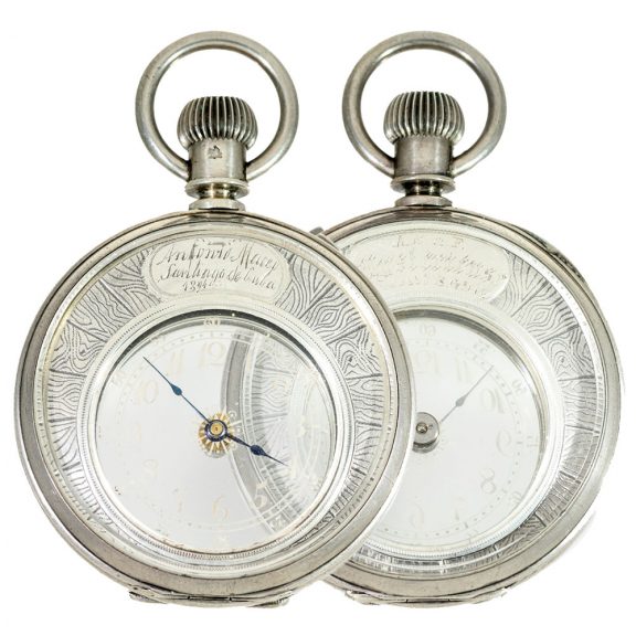 Swiss silver watch 'Mysterieuse' glazed on both sides 1890 Swiss silver watch 'Mysterieuse' glazed on both sides 1890