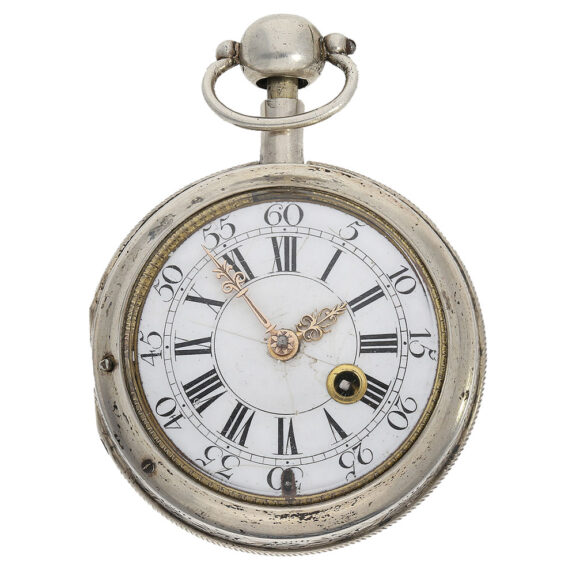 Rare German silver clock with one eighth repetition on bell Circa 1750