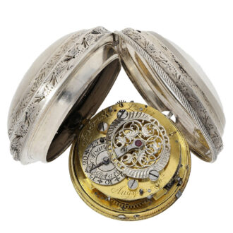 The signed movement has a verge escapement and a rare eighth note repeater on a bell