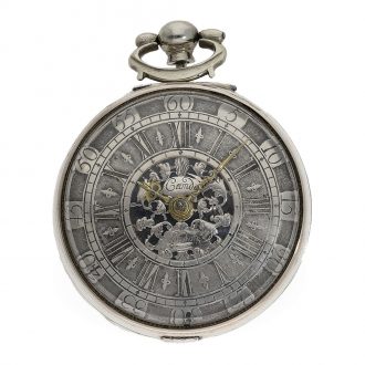 English silver pocket watch with astronomical calendar Circa 1736