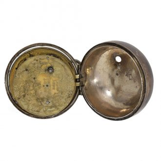 English silver pocket watch with mock pendulum Circa 1690