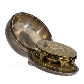 English silver pocket watch with mock pendulum Circa 1690