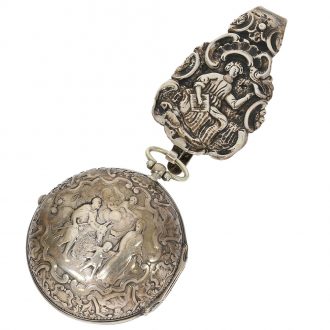 Magnificent German silver repoussé verge watch with chatelaine Circa 1690