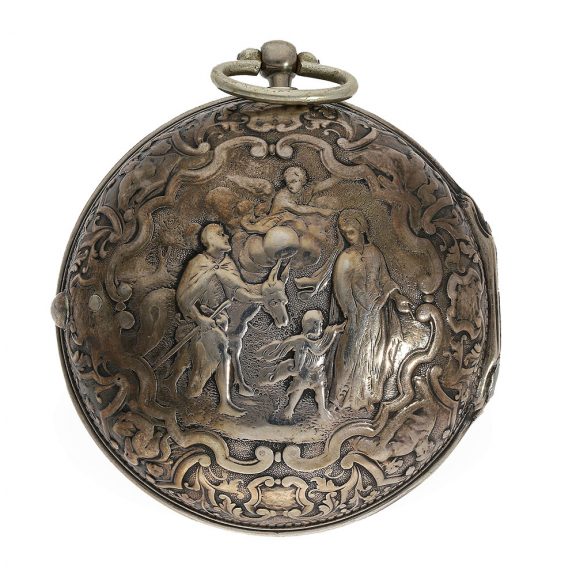 Magnificent German silver repoussé verge watch with chatelaine Circa 1690 Magnificent German silver repoussé verge watch with chatelaine Circa 1690