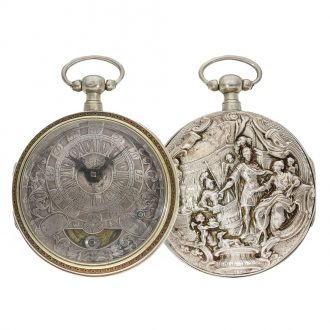 English silver pocket watch with mock pendulum Circa 1700