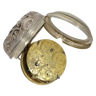 English silver bag watch with false pendulum Circa 1700